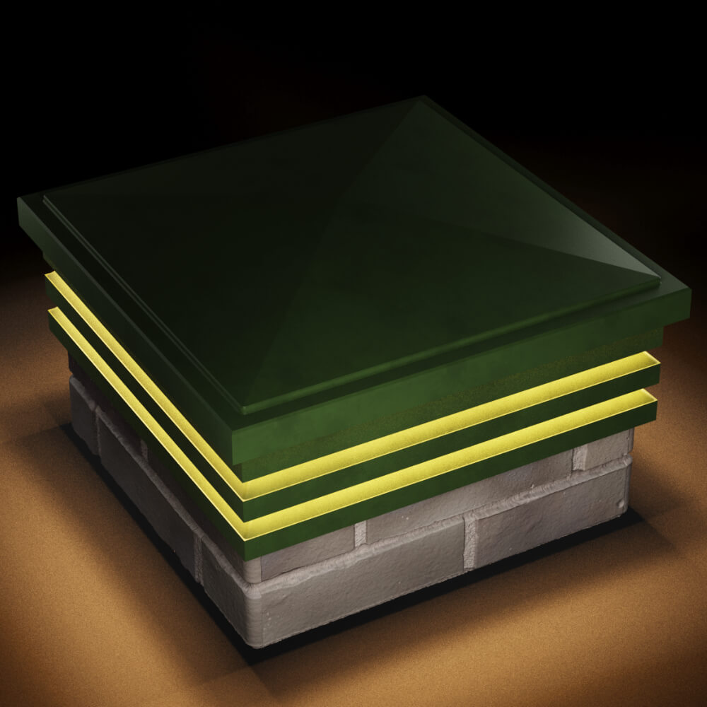 Колпак Zking Бона ХайТек Зеленый на столб 1.5х1.5 кирпича (385х385мм) с подсветкой в Донецке фото