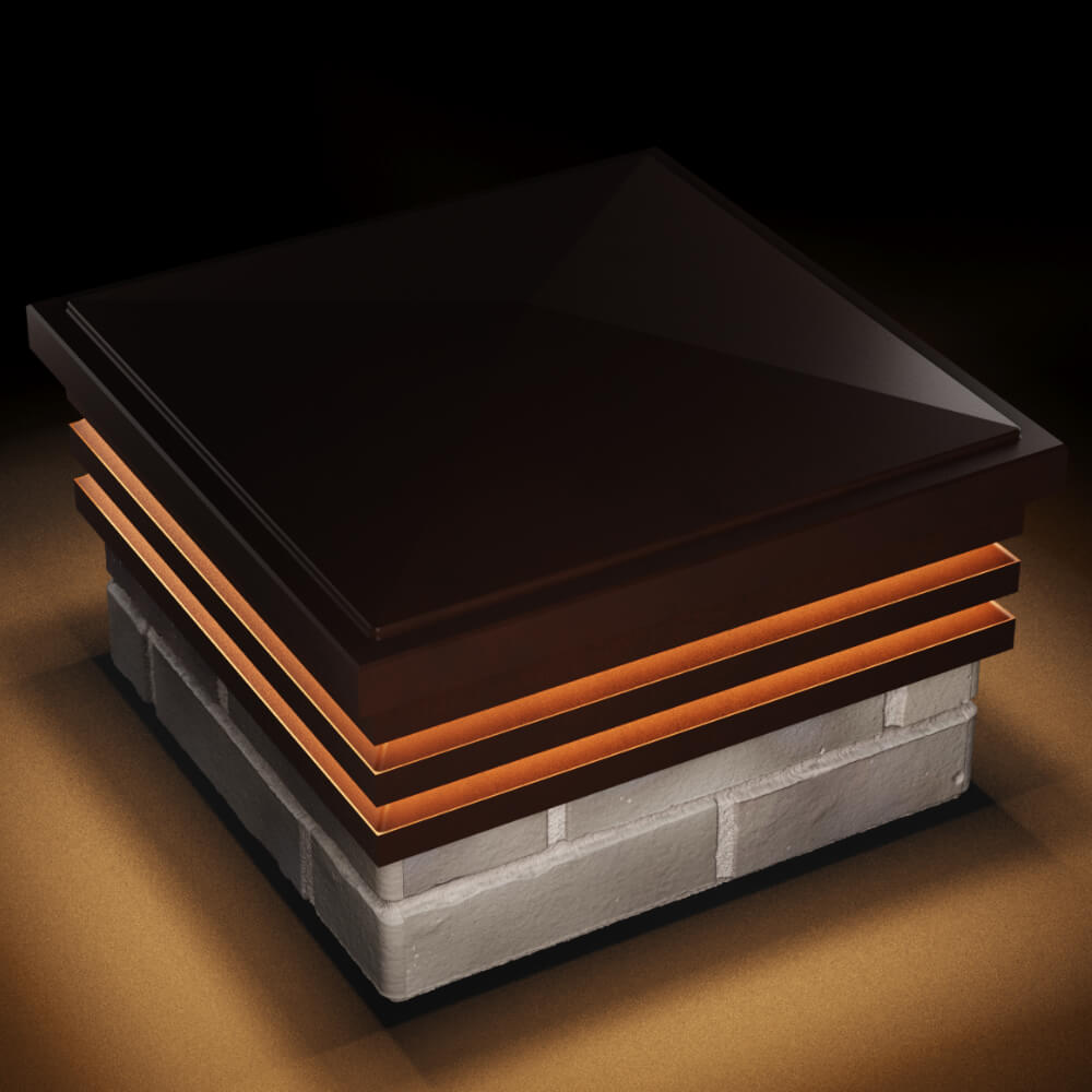 Колпак Zking Бона ХайТек Коричневый на столб 1.5х1.5 кирпича (385х385мм) с подсветкой в Донецке фото