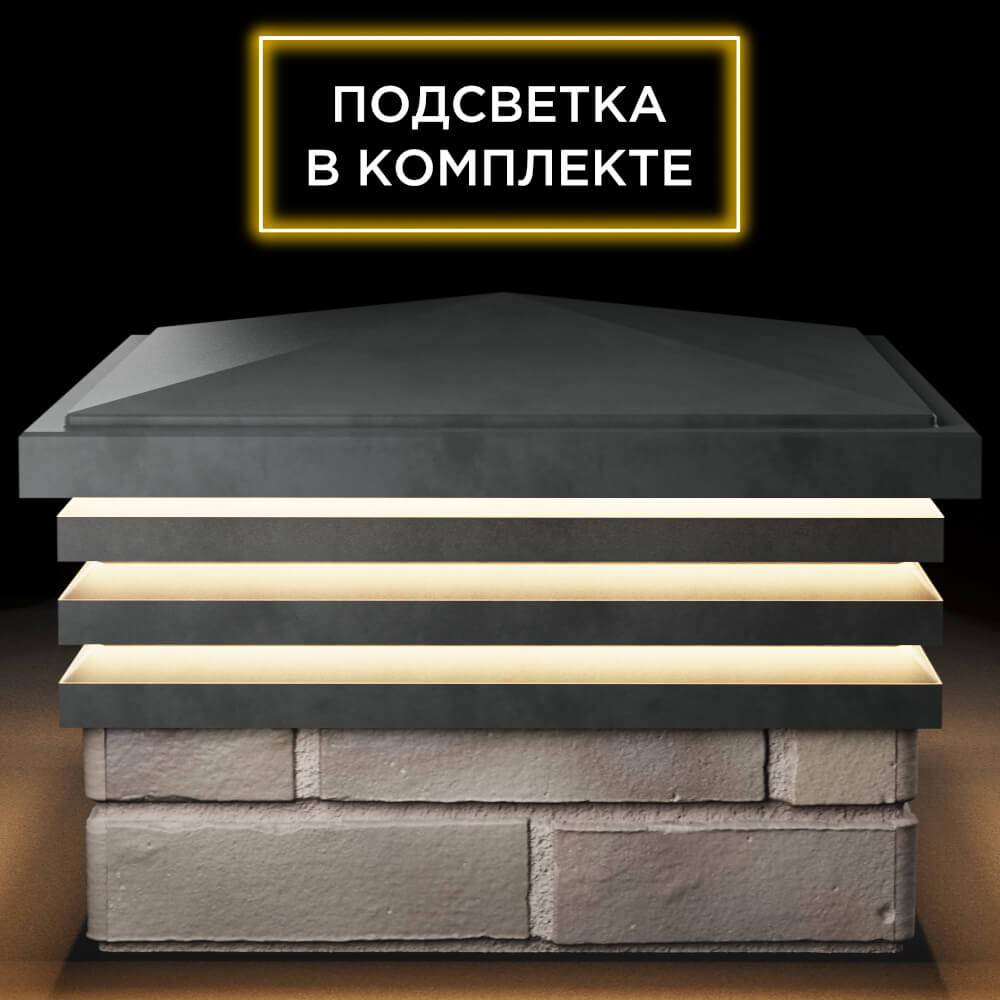 Колпак Zking Бона ХайТек Серый на столб 1.5х1.5 кирпича (385х385мм) с подсветкой Донецк фото