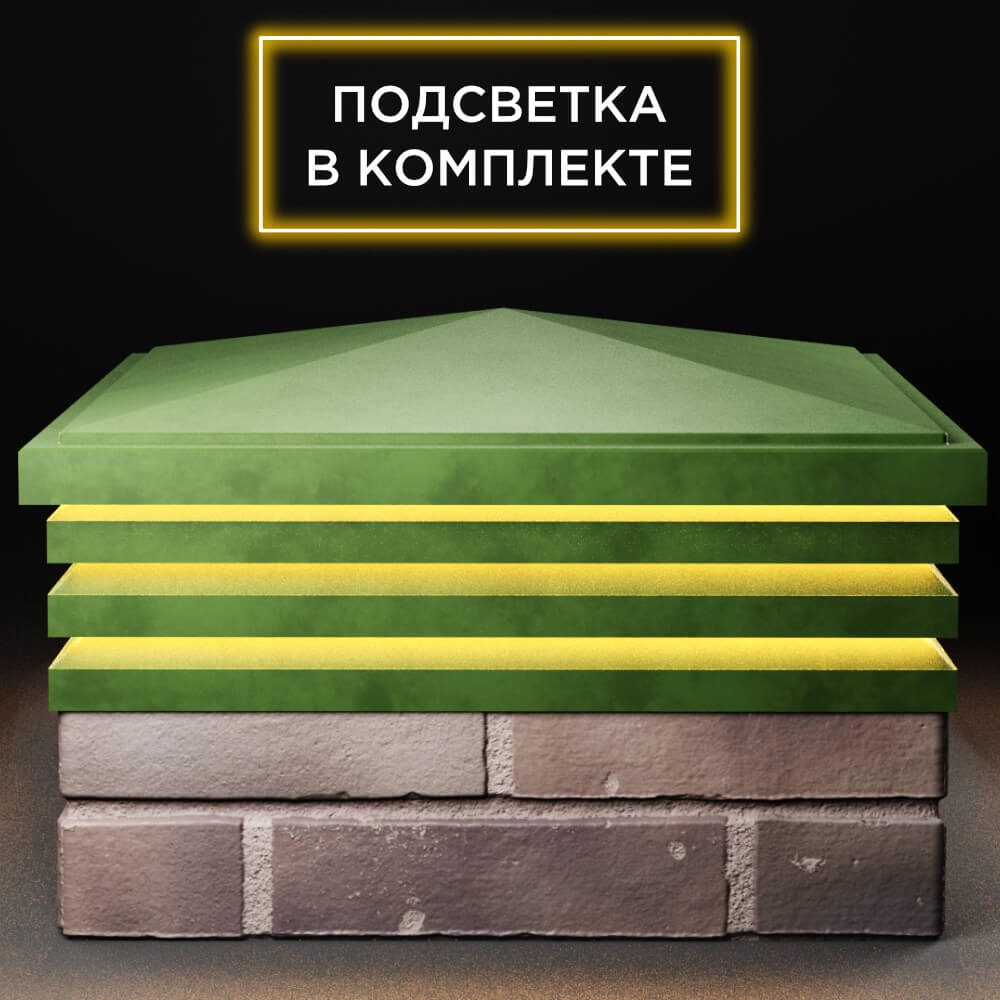 Колпак Zking Бона ХайТек Зеленый на столб 2х2 кирпича (513х513мм) с подсветкой Донецк фото